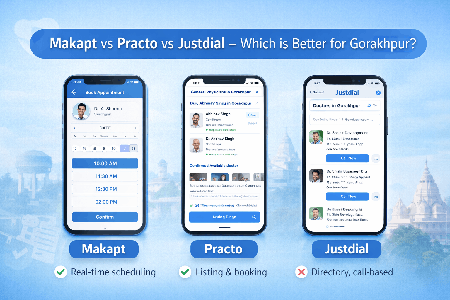 Makapt vs Practo vs Justdial – Which is Better for Gorakhpur?